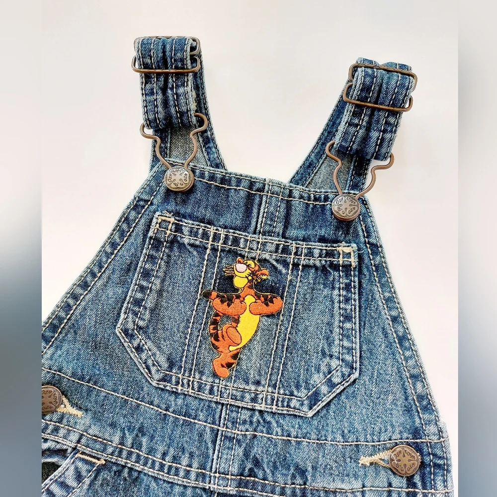 Tigger Denim Overalls 9m Oshkosh y2k Embroidered Patch Winnie the Pooh‎ Disney